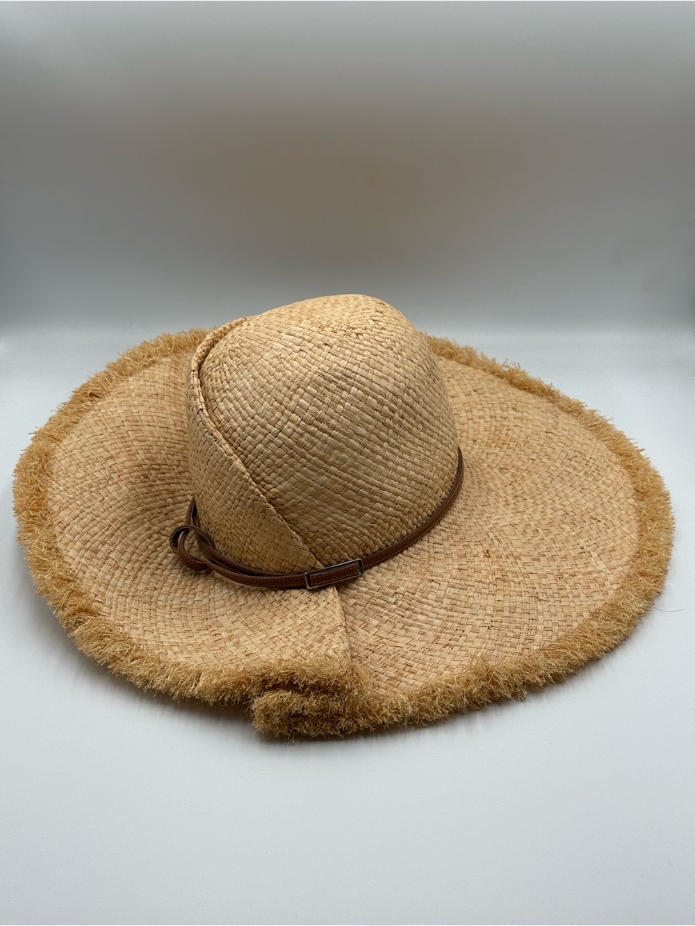 Lola Straw Floppy Sun Hat with Brown Band and buckle- Natural